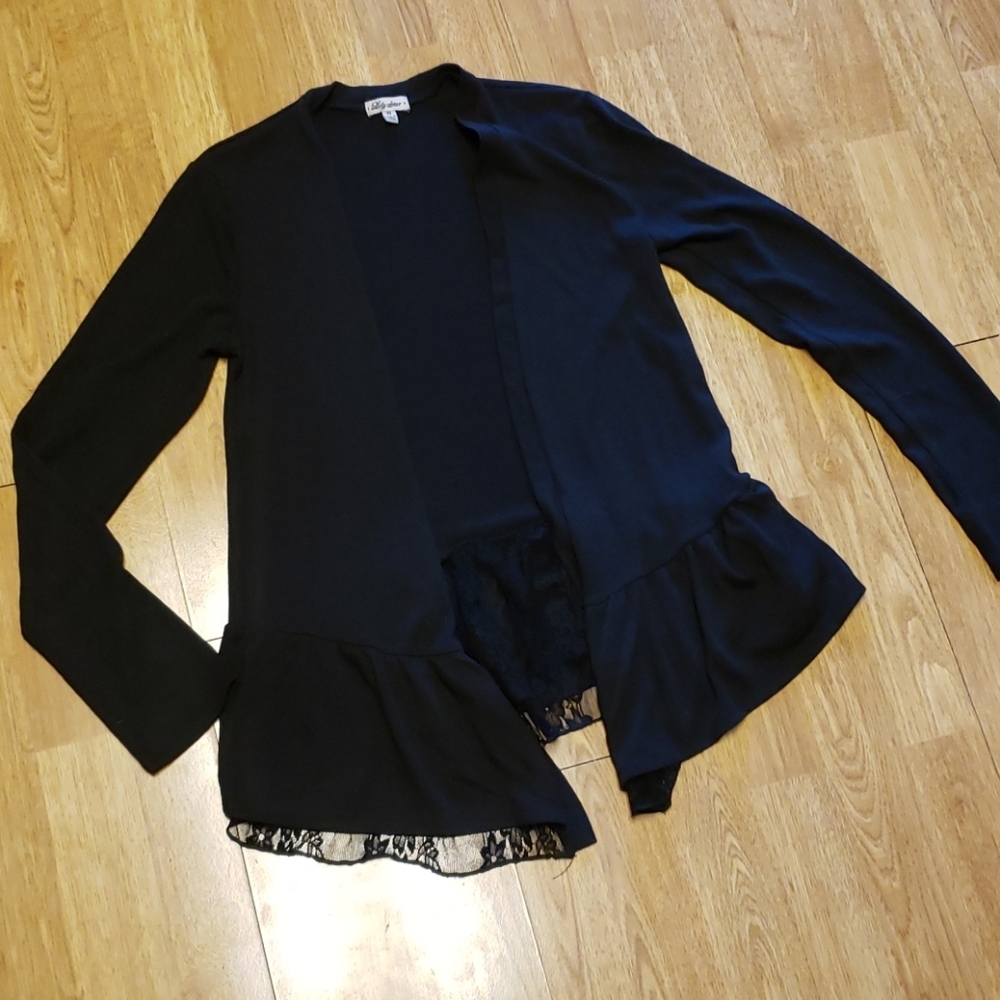 Black peplum lace trim open cardigan XS